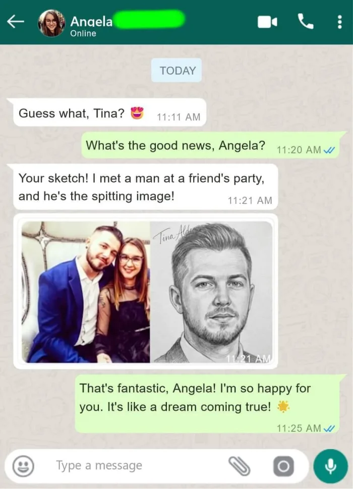 Angela met the man from her sketch